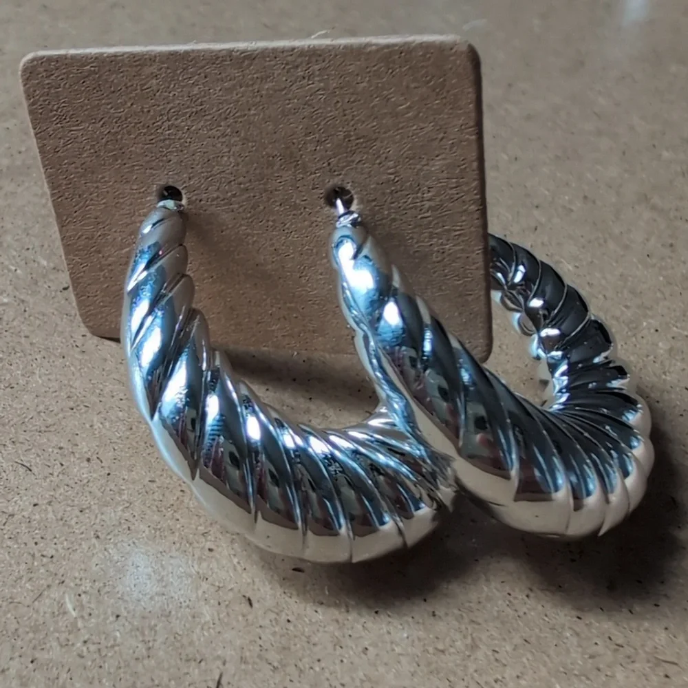 Silver Tone Twisted Hoop Earrings